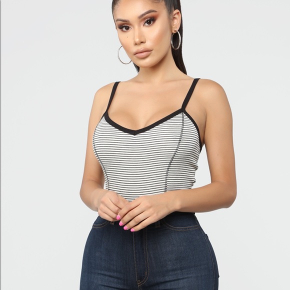 Fashion Nova Tops - Fashion Nova Cory Stripe Bodysuit Black